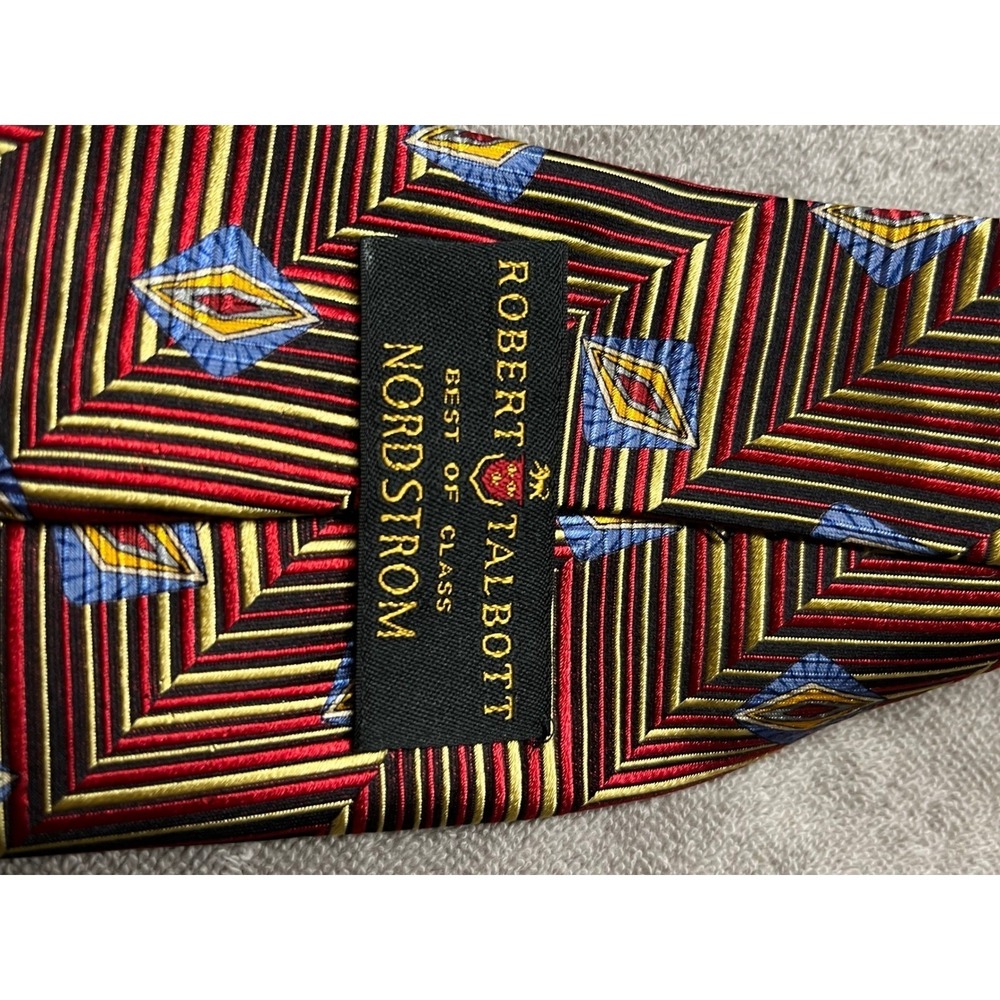 VTG Robert Talbott Silk Tie Deadstock Geometric Chevron Art Deco USA Shiny - Picture 3 of 7